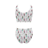 cute mermaid dolphin fish starfish pattern Chest Bowknot High Waisted Bikini Swimsuit