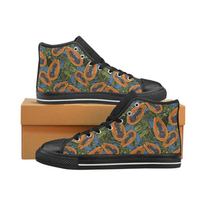 Colorful papaya tropical leaves Women's High Top Canvas Shoes Black