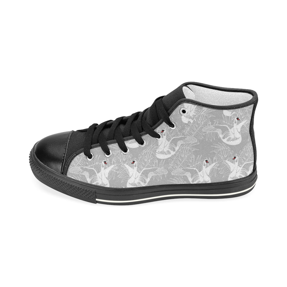 white swan gray background Women's High Top Canvas Shoes Black