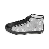 white swan gray background Women's High Top Canvas Shoes Black