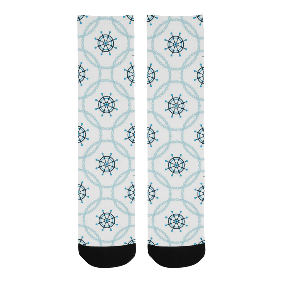 nautical steering wheel chain Crew Socks