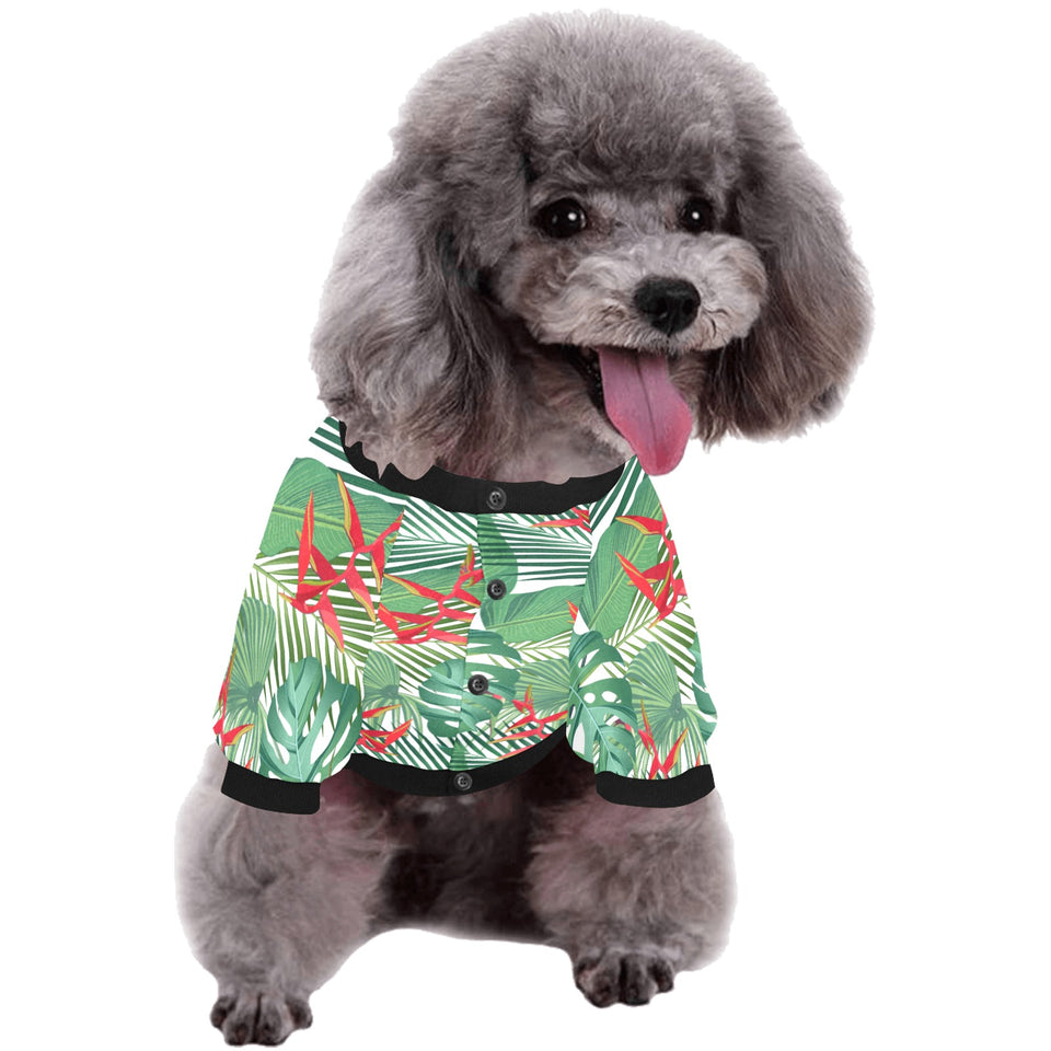 heliconia palm and monstera  leaves pattern All Over Print Pet Dog Round Neck Fuzzy Shirt