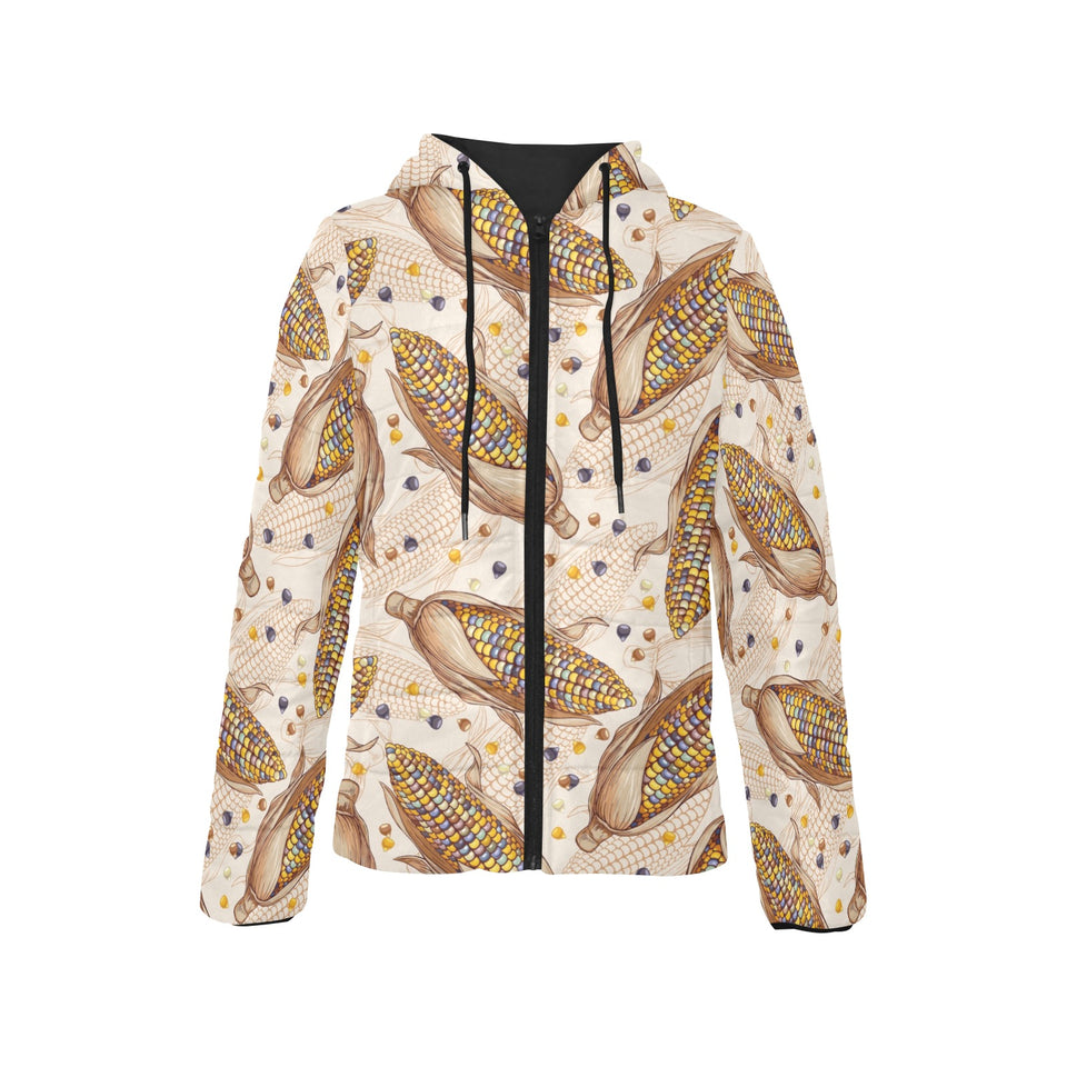 Corn Pattern Print Design 03 Women's Padded Hooded Jacket