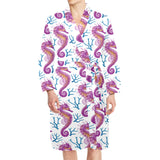 Purple seahorse blue coral pattern Men's Long Sleeve Belted Night Robe