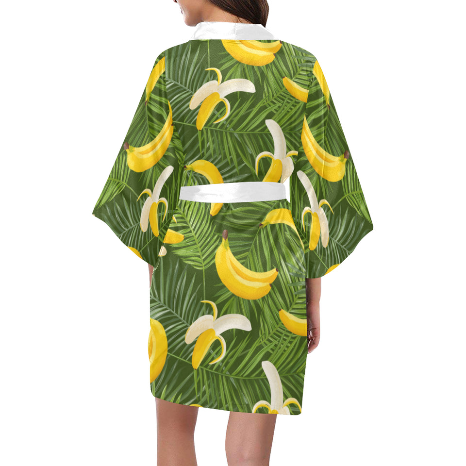 Banana Palm Leaves pattern Women's Short Kimono Robe