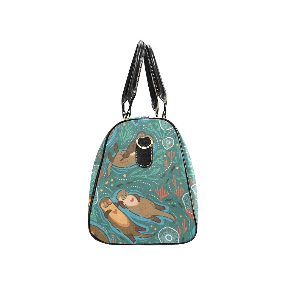 cute brown sea otters ornamental seaweed corals gr Travel Bag