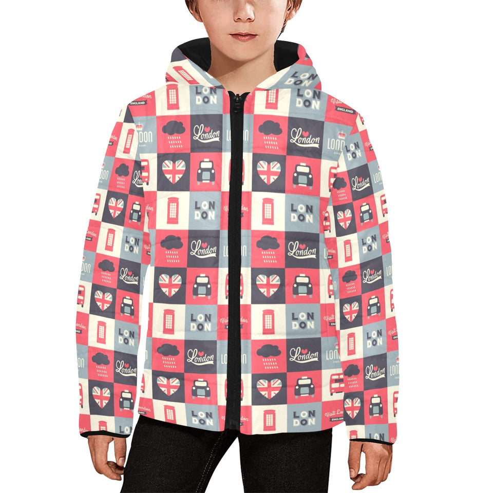 British Pattern Print Design 05 Kids' Boys' Girls' Padded Hooded Jacket