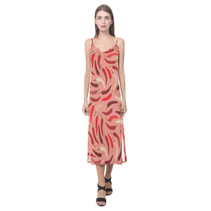 Beautiful Chili peppers pattern V-Neck Open Fork Long Dress