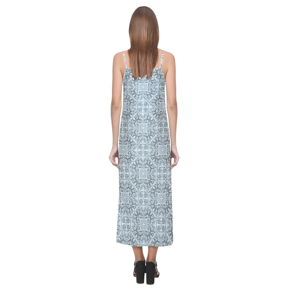 Traditional indian element pattern V-Neck Open Fork Long Dress