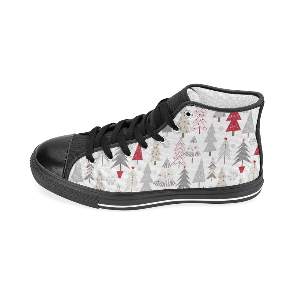Cute Christmas tree pattern Women's High Top Canvas Shoes Black