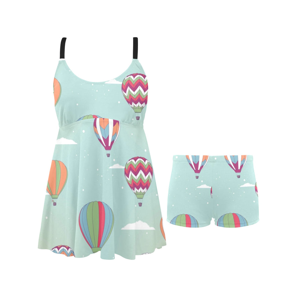 Hot Air Balloon design Pattern Chest Sexy Pleated Two Piece Swim Dress