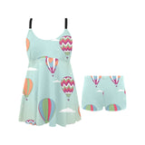 Hot Air Balloon design Pattern Chest Sexy Pleated Two Piece Swim Dress