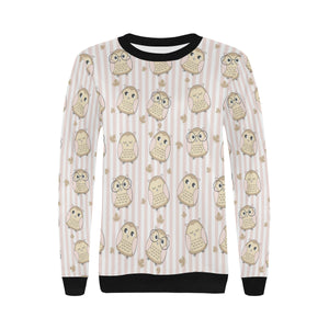 cute owl leaf Women's Crew Neck Sweatshirt
