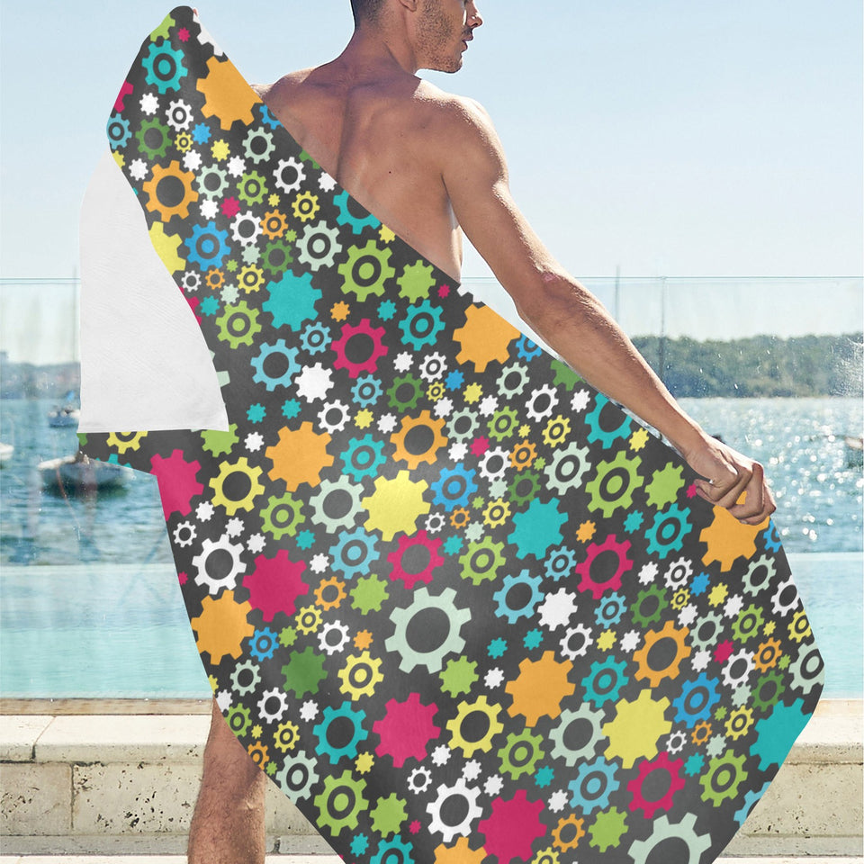 Gear Pattern Print Design 03 Beach Towel