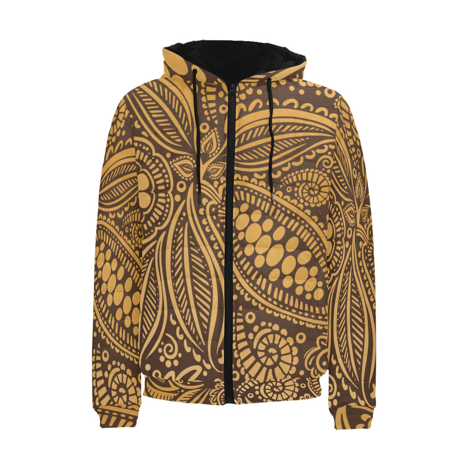 cacao beans tribal polynesian pattern background Men's Padded Hooded Jacket