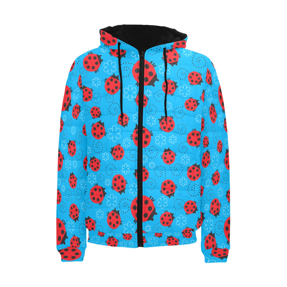 Ladybug Pattern Print Design 02 Men's Padded Hooded Jacket