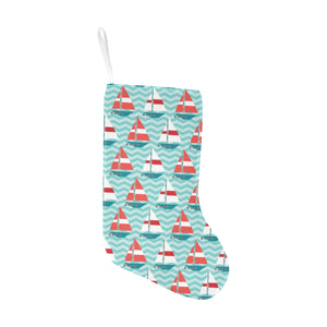 Red White sailboat wave background Christmas Stocking