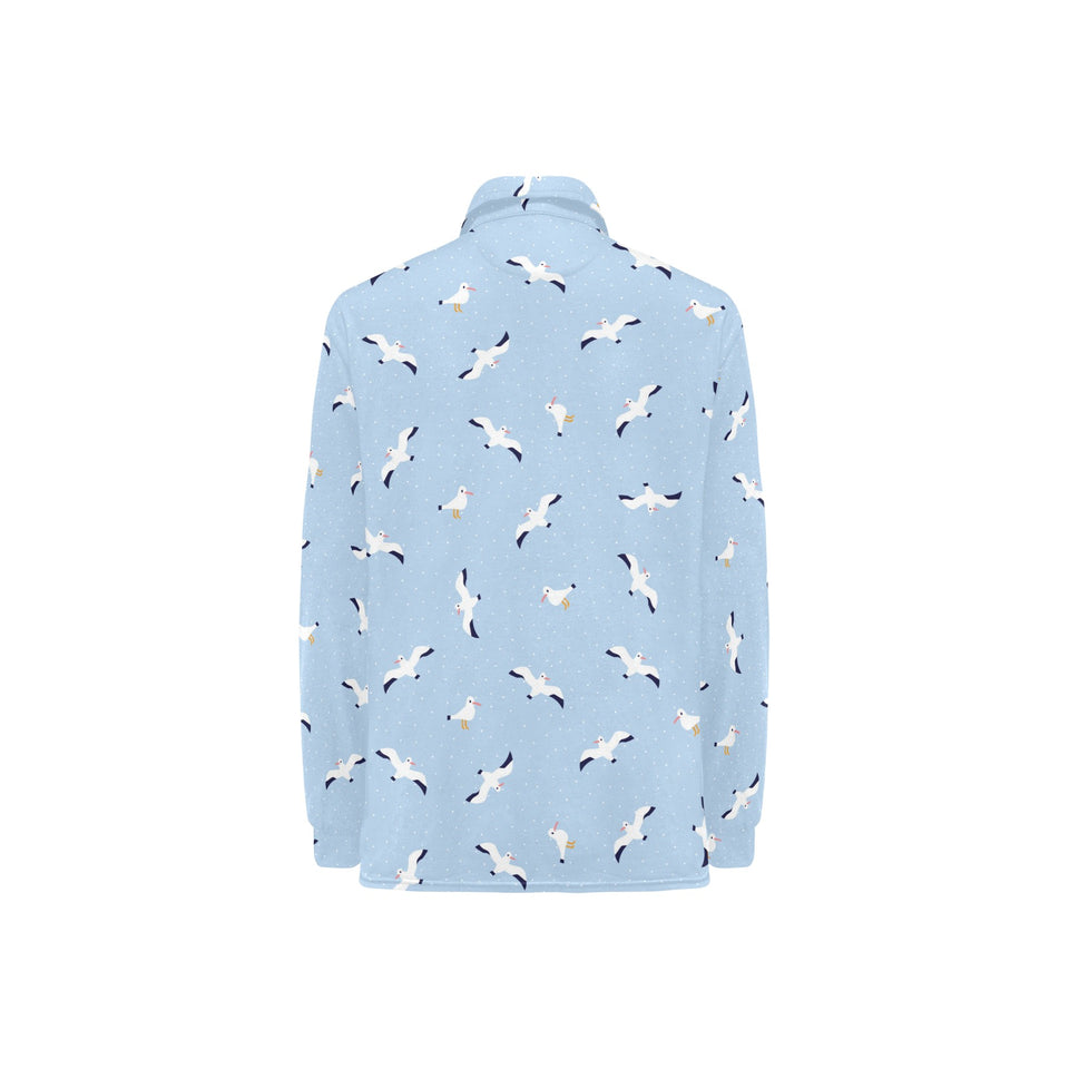 Seagull Pattern Print Design 02 Women's Long Sleeve Polo Shirt