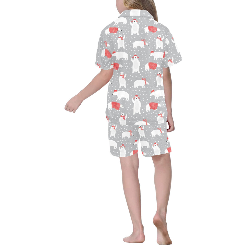 Cute polar bear christmas snow pattern Kids' Boys' Girls' V-Neck Short Pajama Set