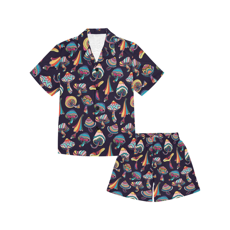 Colorful mushroom pattern Kids' Boys' Girls' V-Neck Short Pajama Set