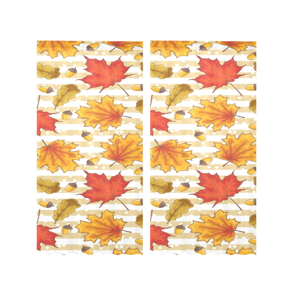 Maple leaf oak leaf acorns beige striped backgroun Gauze Curtain
