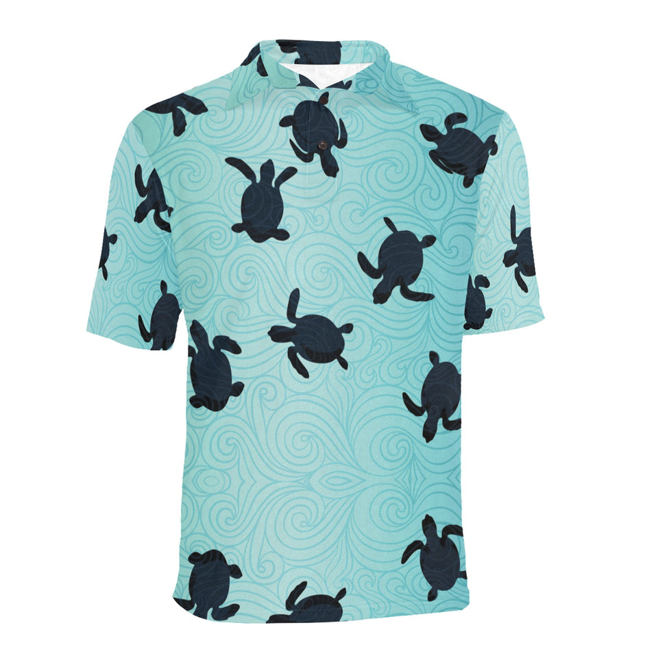 Sea turtle with blue ocean backgroud Men's All Over Print Polo Shirt