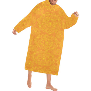 Orange traditional indian element pattern Blanket Robe with Sleeves