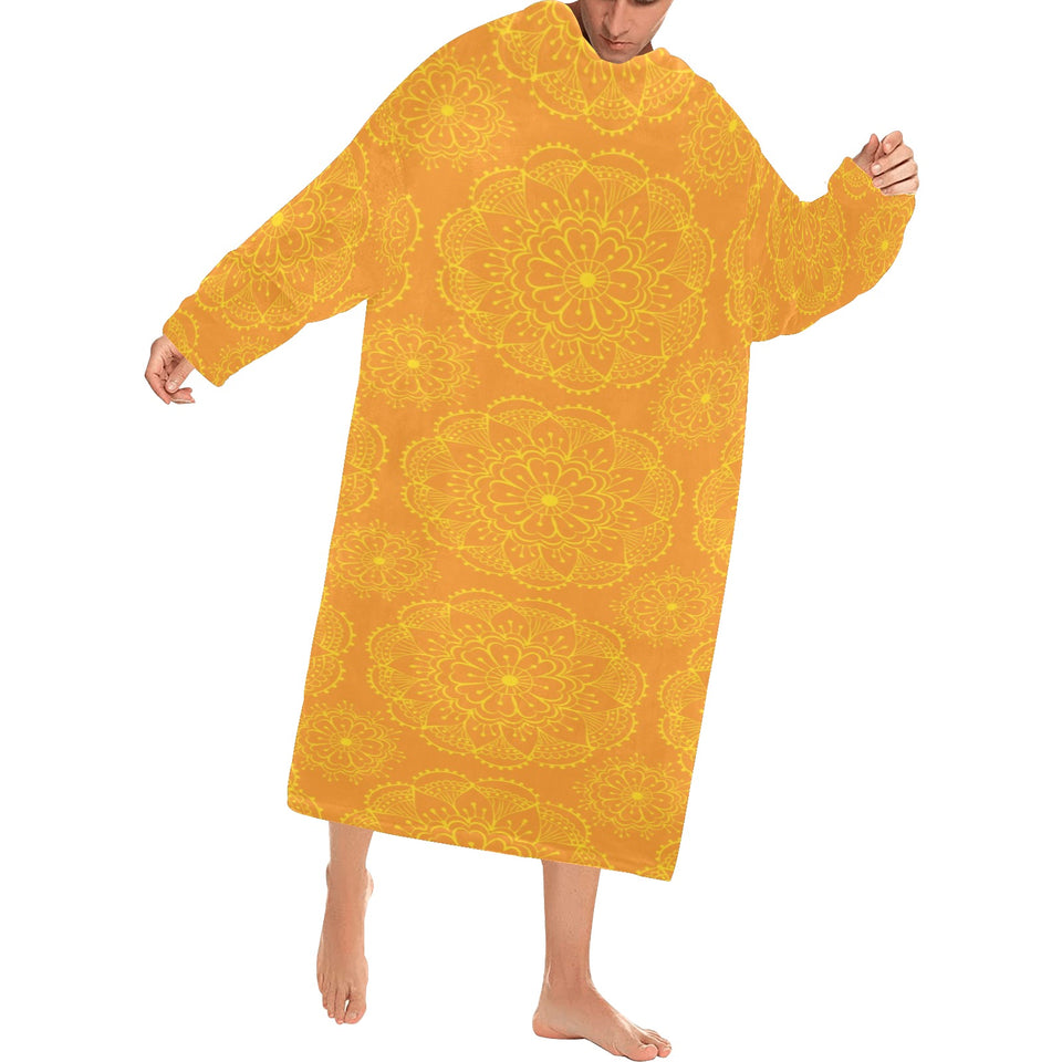 Orange traditional indian element pattern Blanket Robe with Sleeves