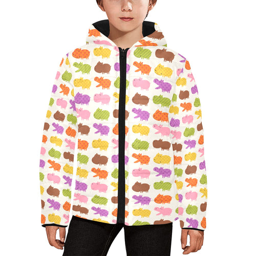 Hippopotamus Pattern Print Design 01 Kids' Boys' Girls' Padded Hooded Jacket