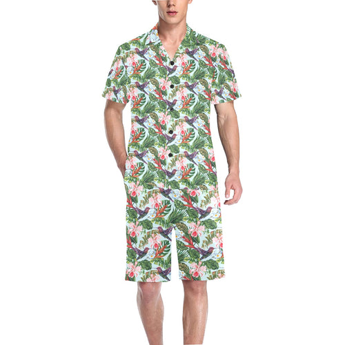 Hummingbird Pattern Print Design 05 Men's V-Neck Short Pajama Set