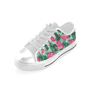 Watermelons tropical palm leaves pattern Men's Low Top Shoes White