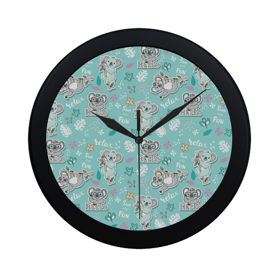 Cute koalas blue background pattern Elegant Black Wall Clock