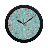 Cute koalas blue background pattern Elegant Black Wall Clock