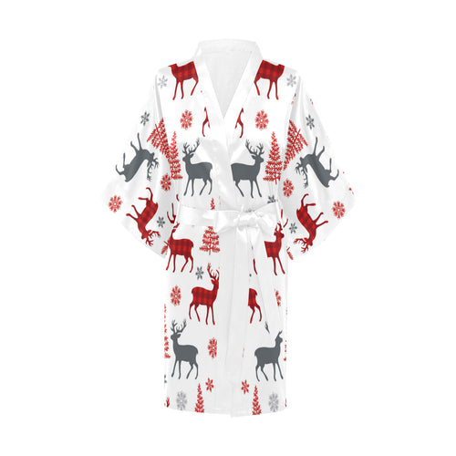 Deer tree snowflakes chrismas pattern Women's Short Kimono Robe