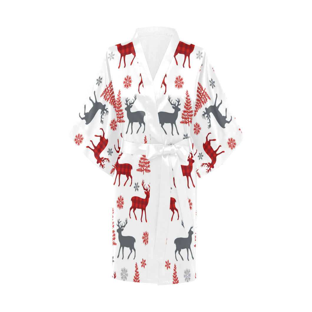 Deer tree snowflakes chrismas pattern Women's Short Kimono Robe