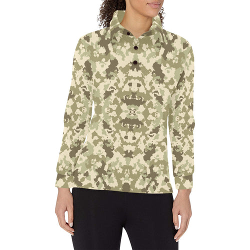Light Green camouflage pattern Women's Long Sleeve Polo Shirt