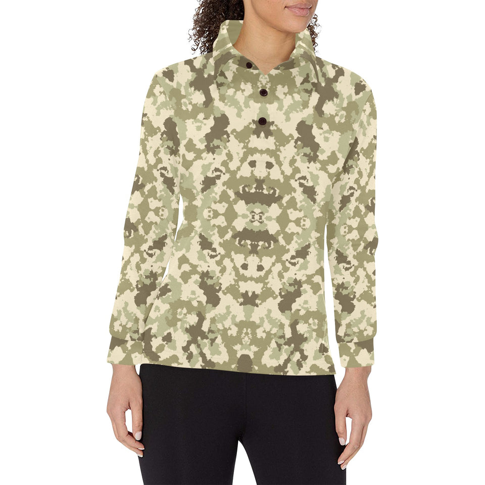 Light Green camouflage pattern Women's Long Sleeve Polo Shirt