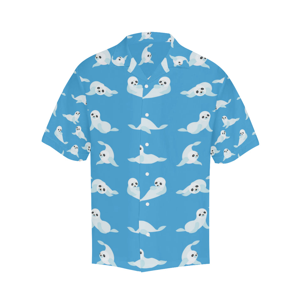 Cute sea lion seal pattern background Men's All Over Print Hawaiian Shirt