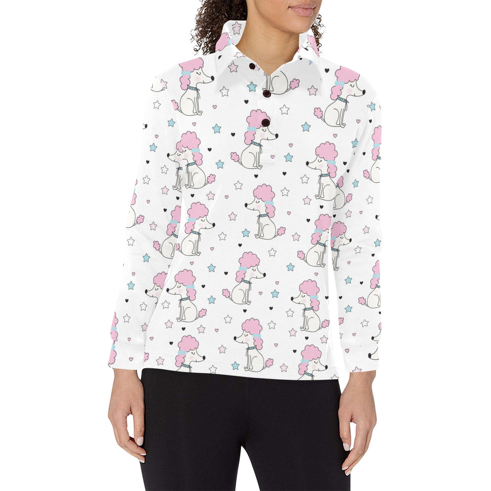 Cute poodle dog star pattern Women's Long Sleeve Polo Shirt