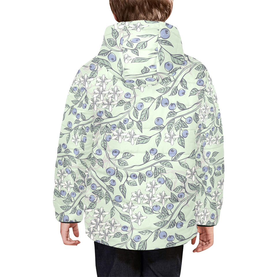 hand drawn blueberry pattern Kids' Boys' Girls' Padded Hooded Jacket