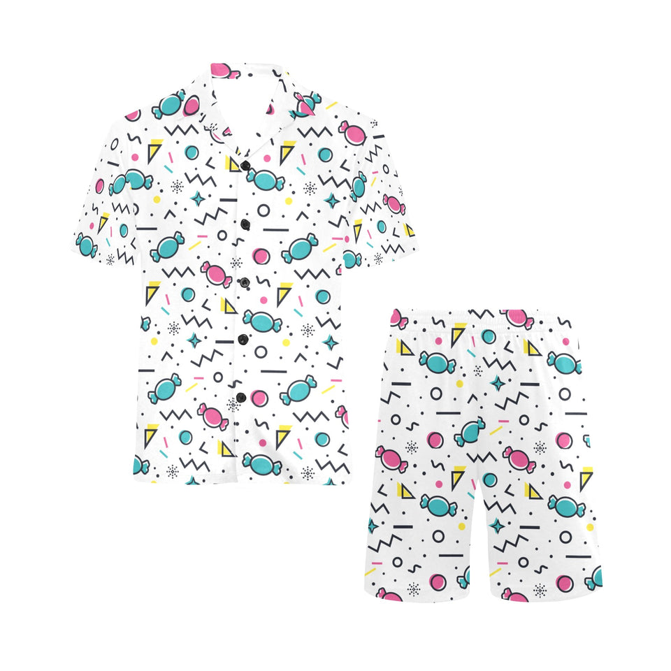 Candy design pattern Men's V-Neck Short Pajama Set