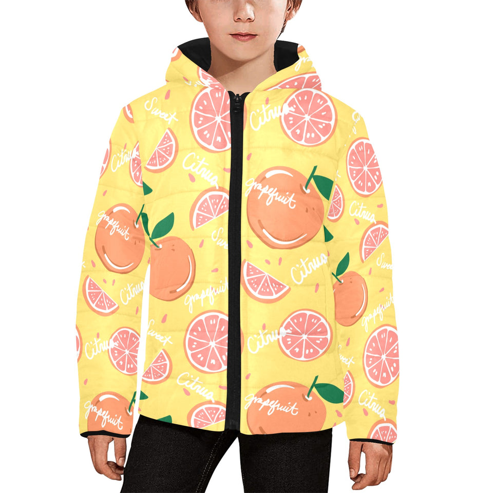 Grapefruit yellow background Kids' Boys' Girls' Padded Hooded Jacket