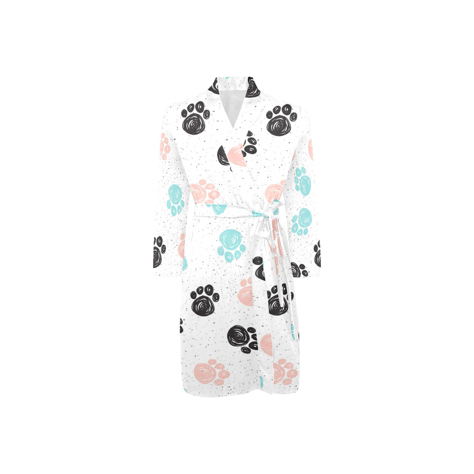 Dog Paws Pattern Print Design 04 Men's Long Sleeve Belted Night Robe