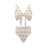 cute onions smiling faces Chest Bowknot High Waisted Bikini Swimsuit