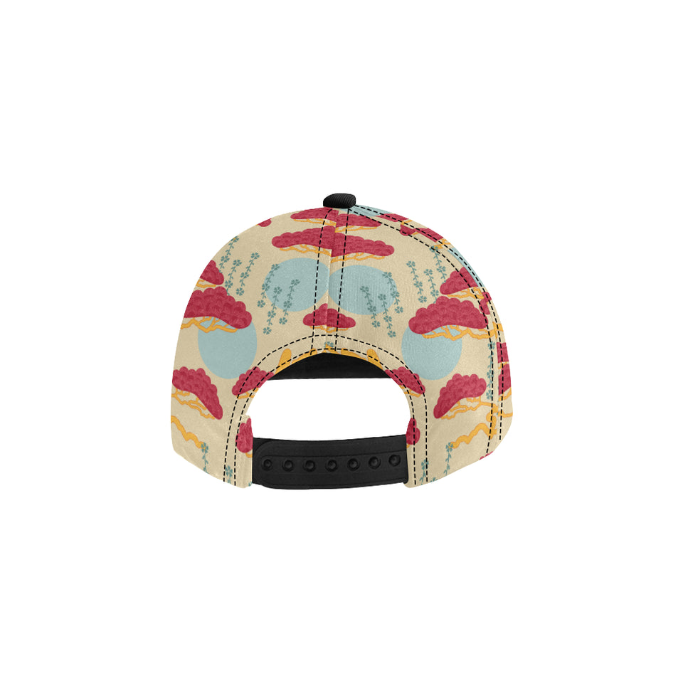 Red Bonsai gray sun japanese pattern All Over Print Snapback Cap