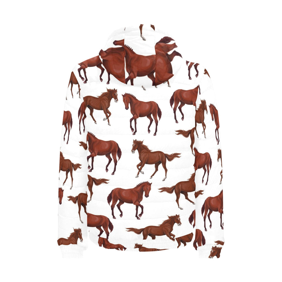 Horses running pattern background Men's Padded Hooded Jacket