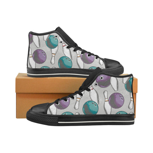 Bowling ball and pin gray background Men's High Top Canvas Shoes Black
