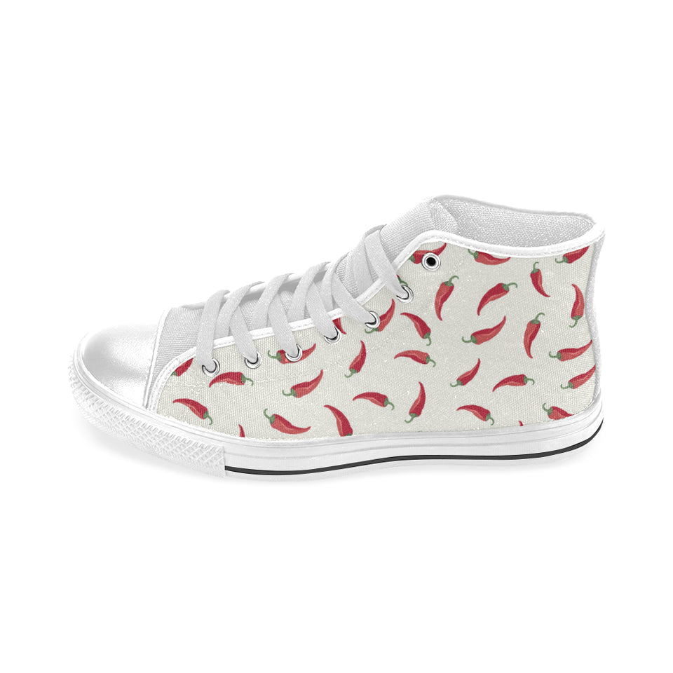 Chili peppers pattern Men's High Top Canvas Shoes White