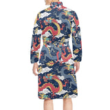 Blue red dragon cloud pattern Men's Long Sleeve Belted Night Robe