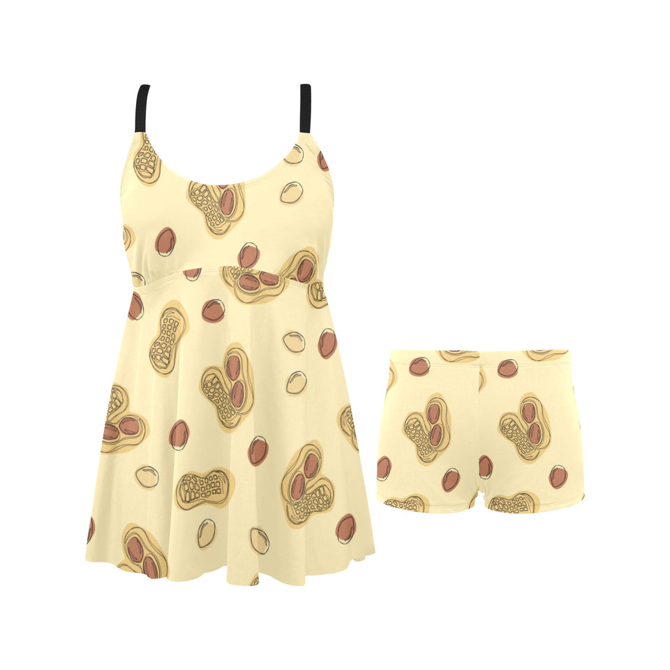 peanuts design pattern Chest Sexy Pleated Two Piece Swim Dress